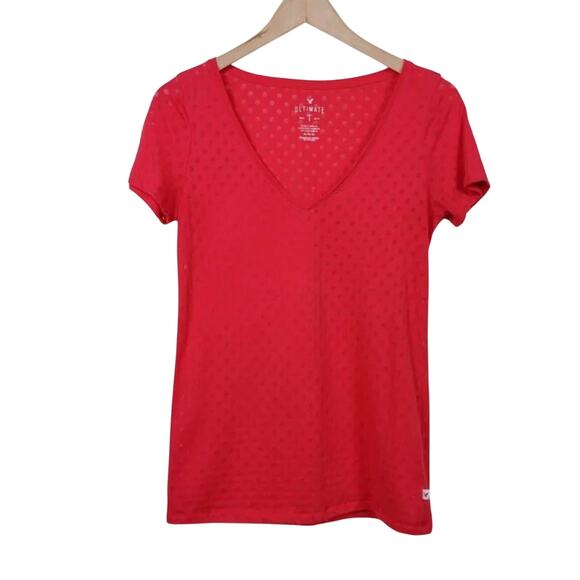 American Eagle Outfitters Tops - American Eagle Ultimate T-Shirt Pink Polka Dot Sheer Cotton V Neck Women Size M